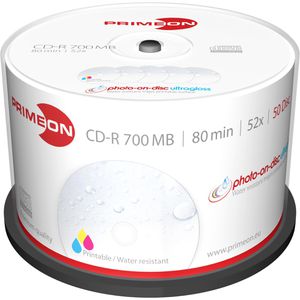 PRIMEON CD-Rohlinge 2761109, bedruckbar, CD-R, 700 MB, 80 Minuten, bis zu 52-fach, Spindel, 50 Stück