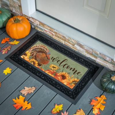 Evergreen "Harvest Blossom Turkey Flocked Coir Sassafras Switch Door Mat - 22"" x 10"""