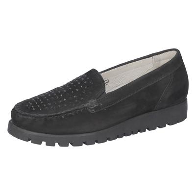 Mokassin WALDLÄUFER "Hegli", Damen, Gr. 8,5 (42,5), Leder, schwarz, Nubukleder, Schuhe Mokassin, Slipper, Loafer, Bequemschuh mit Glitzersteine, Komfortweite H