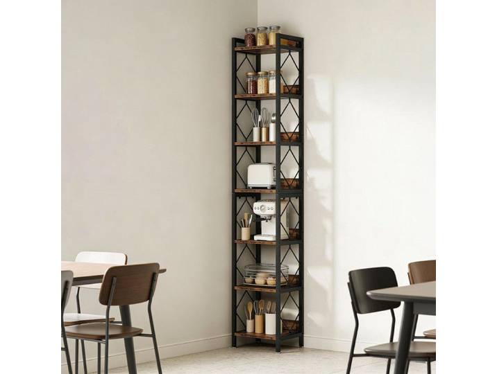 Étagère bibliothèque étroite 7 niveaux design moderne rangement vertical gain de place livres et décoration pour salon et bureau
