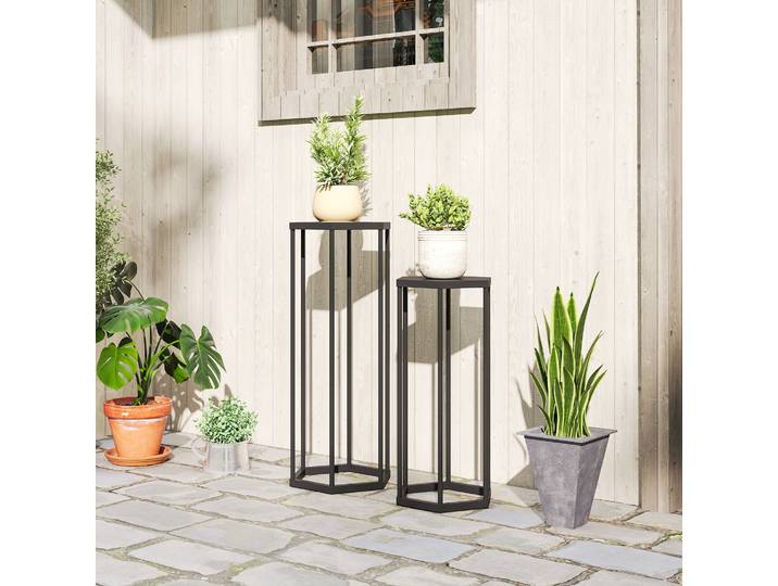 Outsunny 2 Supports Plantes Métal Hexagonaux Intérieur/Extérieur