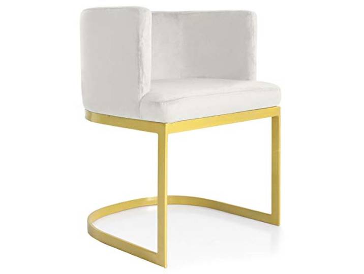 Menzzo Noellie Stuhl/Sessel mit goldenen Stuhlbeinen und Samtbezug, Weiß