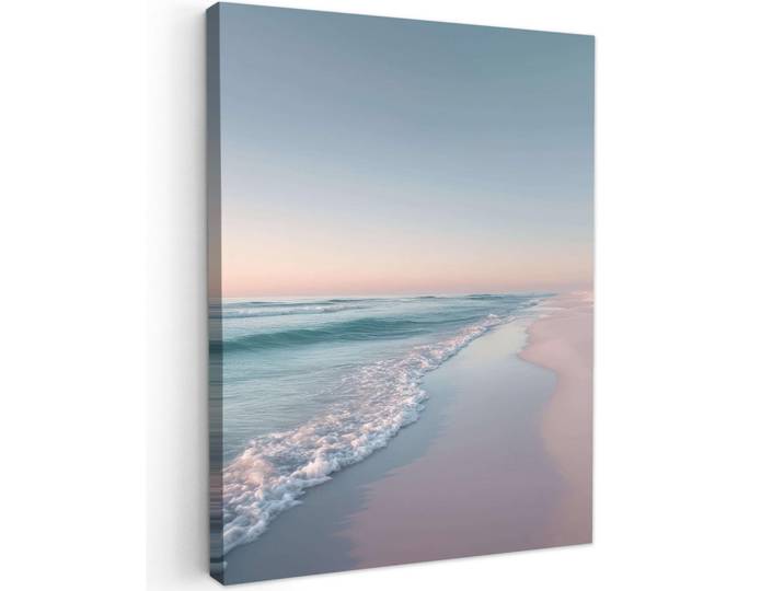 MuchoWow Leinwandbild - Küstenlinie - Pastell - Wasser - 60x80 - Gemälde, Pastellblau, Textil, Kiefer, Abstrakt, Rechteckig, 60x80 cm, gerahmt, Bilder & Rahmen, Bilder, Wandbilder