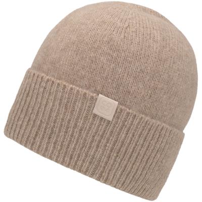 Strickmütze CHILLOUTS "Riana Hat", Damen, braun (hellbraun), Feinstrick, Materialmix, meliert, Mützen Strickmütze, mit dezentem Markenlogo und breitem Umschlag