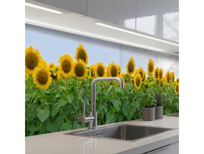 KitchenYeah© Küchenrückwand Selbstklebende Kitchen Wall Protector Küchen 60x300 cm - Rückenwand Küchenfronten Küchenrückwände Küche Wand Sonnenblumen - Gelb - Natur