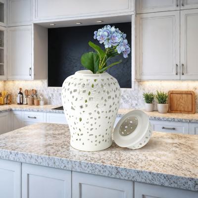 "Sagebrook Home Coastal Neutral Cutout Ceramic Jar or Vase - 12"" x 12"" x 24"""