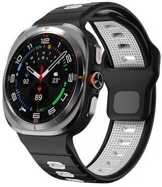 United Samsung Galaxy Watch Ultra Silicone Sport Band With Reverse Buckle And Striped Design black White