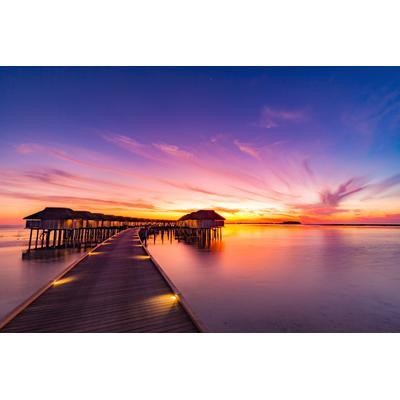 Fototapete PAPERMOON "HOLZ-BRÜCKE-PIER STEG MEER SEE STRAND SONNE THAILAND", bunt, B:2,5m L:1,86m, Vlies, Tapeten