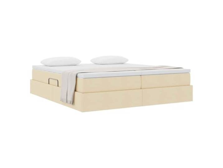 KTHLBRH Boxspringbett mit Matratze creme 200 x 200 cm Hydraulisches Heben, Metallrahmen, max. 280 kg, 2 Stück