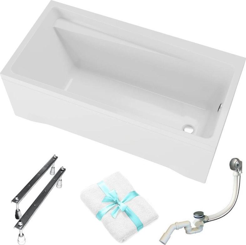 Aqua For You | Polimat Badewanne Elza - 160x75cm - Ergonomische Ablage - Mit Siphon - Weiße Verkleidung