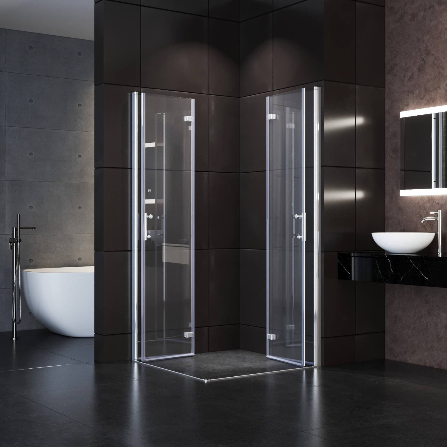 SONNI Duschkabine 100x100x195cm Eckeinstieg Bad Eckdusche Pendeltür Falttür Nano Glas Drehfalttür 180o
