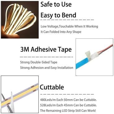 Inspired Finds COB High Density LED Strip Light Flexible Linear Lighting Tape yellow 10mm Pcb 12v 528leds 3 M