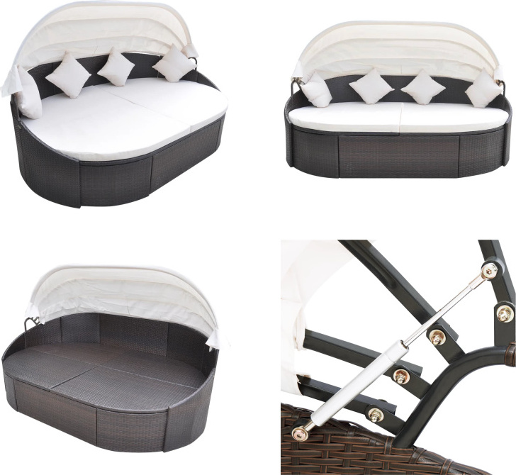vidaXL Outdoor Loungebett mit Dach Poly Rattan Braun - Sonnenliege - Sonnenliegen - Rattan-Lounge - Rattan Lounge
