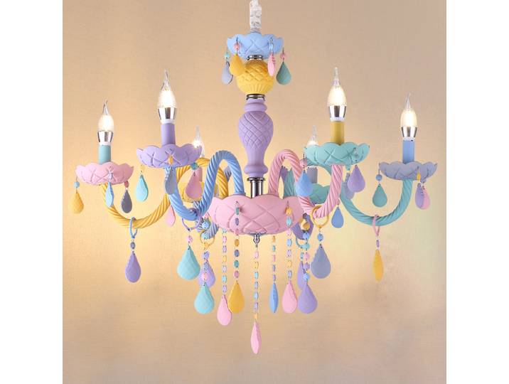 Lustre en cristal coloré macaron pour chambre d'enfant, chandelier arc-en-ciel, chandelier, luminaires, fille américaine, princesse, moderne