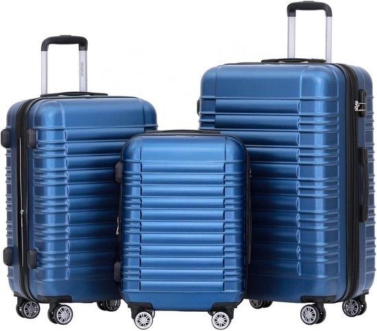 Famanu Hartschalen-Trolley mit Doppelrollen - Blau, Größe M, L, XL, 3er Set