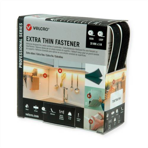VELCRO Extra Thin Fastener 5m Hakenband 5m Flauschband, Haken & Flausch 20mm schwarz