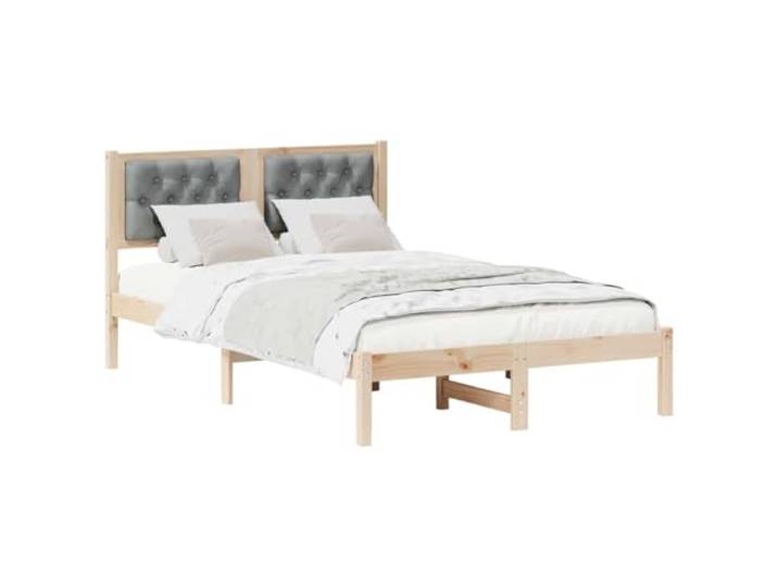 KTHLBRH Bettgestell hellgrau 120 x 190 cm Kiefer massiv Gepolstertes Kopfteil, feste Latten, minimalistisches Design, leicht zu reinigen, Montage erforderlich