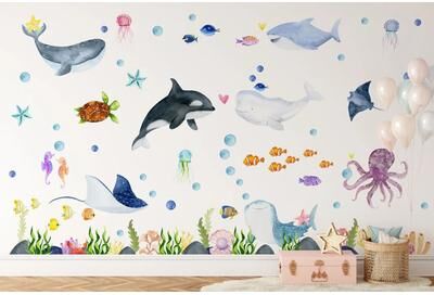 Uplift Essentials Ocean Animals Wall Stickers Undersea Nautical Decals Marine Life Wall Art For Baby Nursery & Kids Room 37 In X 21 In