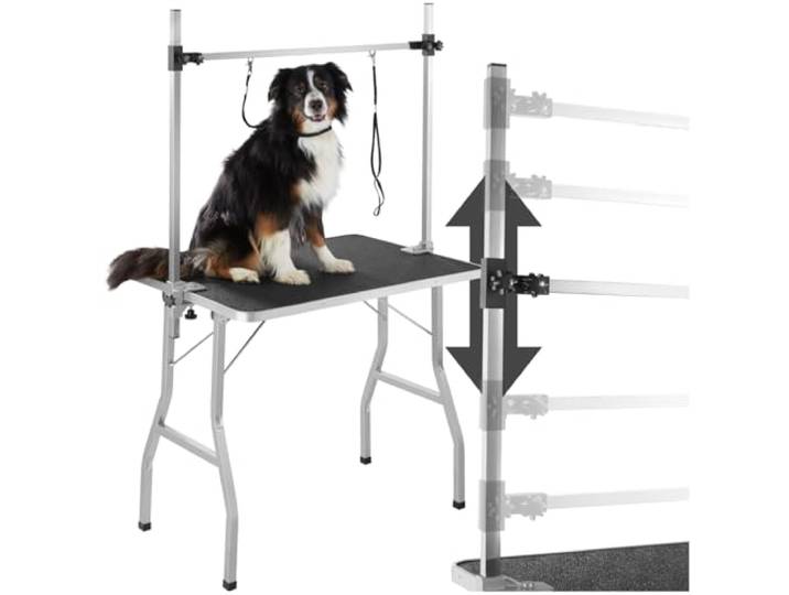 tectake® Haustier Trimmtisch, Frisiertisch Hund und Katze, Pflegetisch, Hundefriseur Zubehör, Dog Grooming, mit Galgen, Groomer Tisch klappbar, Schertisch Hund gummiert und Kratzfest
