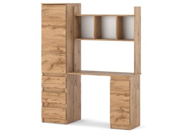 AZTeam Schreibtisch mit Schrank, Regal und Stauraum 140 cm Wotan Eiche – Viel Stauraum mit 3 Schubladen, offenen Fächern – Links oder rechts montierbar – Jugendzimmer, Arbeitszimmer