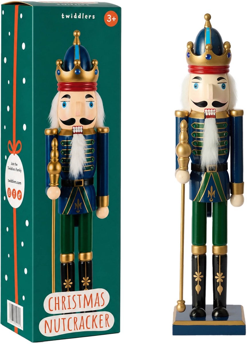 The Twiddlers Grote Houten Notenkraker Kerst Beeld Koning - Groen - 50 cm