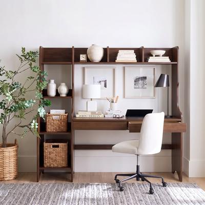 WILK Solid Wood Writing Desk with Hutch, Bookshelf, Drawers and Storage