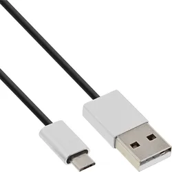 INLINE Micro-USB 2,0 Kabel, USB-A ST an Micro-B ST, schwarz/Alu, flexibel, 1m