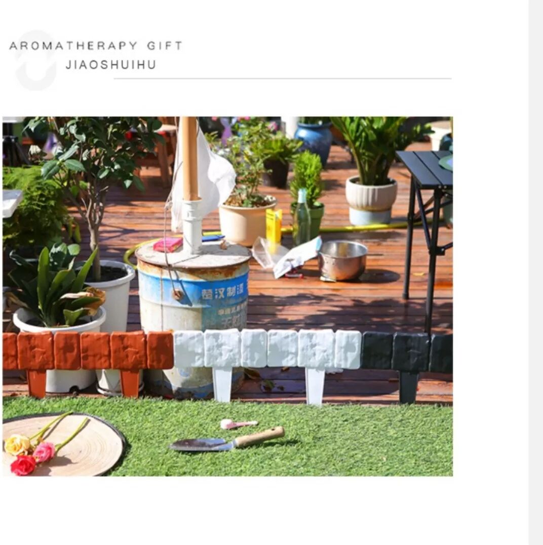 INF Kunststoff-Gartenzaunelemente 5er-Set – Steinoptik Dekorative Rasenbegrenzung für Terrasse, Balkon und Garten Rot