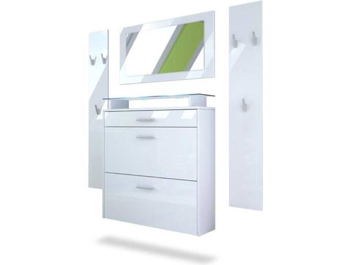 Vladon Ensemble de meubles d'entrée Malea en Blanc mat - Blanc haute brillance