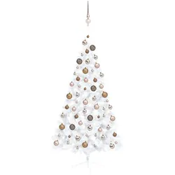 vidaXL Künstlicher Halb-Weihnachtsbaum Beleuchtung Kugeln Weiß 150 cm
