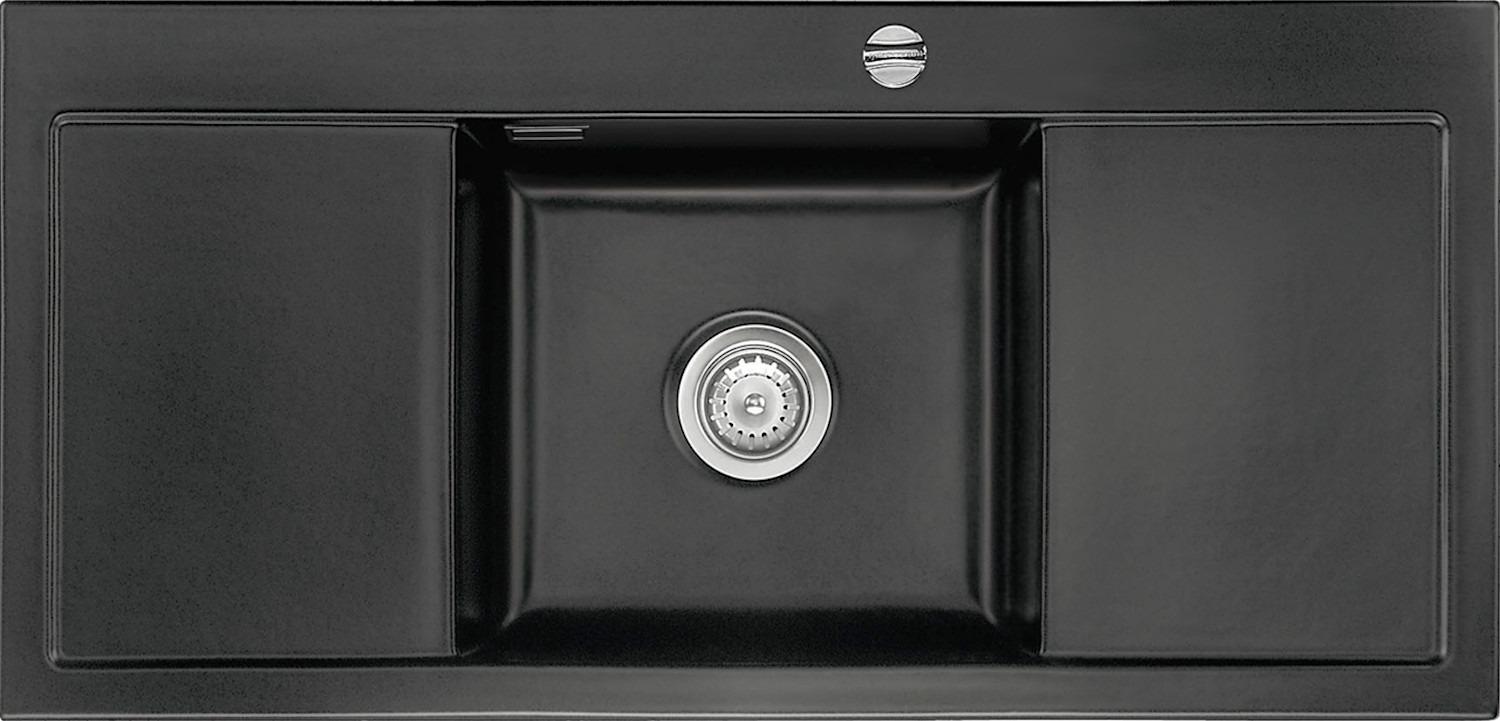 Spüle KeraDomo MERA MIDDLE in NIGRA mit Excenterbedienung / Einbauspüle / systemceram