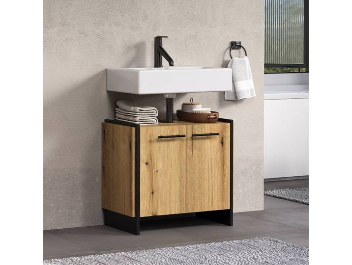Waschbeckenunterschrank Safiya 60 x 56 x 34cm Schwarz/Braun
