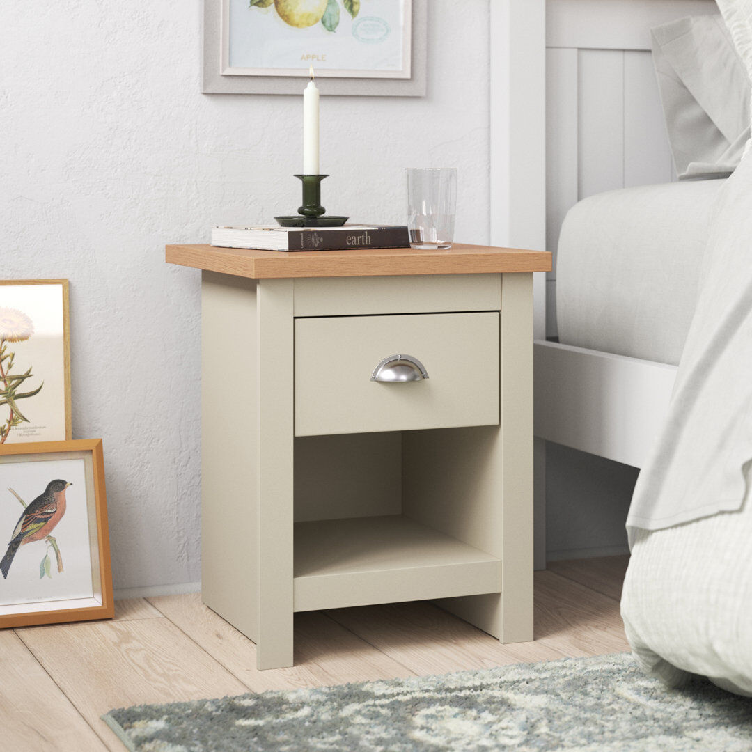 Fernleaf Aquitaine 44.96 cm W Bedside Table Cream/Oak 50cm H X 44.96cm W X 44.96cm D