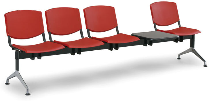 Euroseat Wartezimmerbank, Traversenbank SMILE aus Kunststoff, 4-Sitzplätze + Tisch, rot