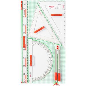 Wissner Tafelzeichengerät PROFI 3, Geräteplatte, Lineal, Zirkel, Winkelmesser & 2 Dreiecke je 60cm