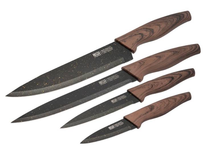 Messer-Set RESTO KITCHENWARE Carina, Edelstahlmesser 4-teilig in Magnet-Geschenkbox , braun (schwarz, braun), Edelstahl, Kochmesser-Sets, Messer-Set, Kochmesser, Tranchiermesser, Universalmesser, Gemüsemesser