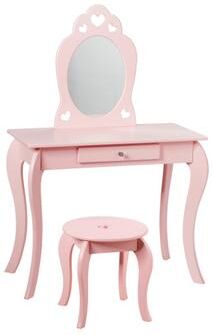 Costway Kids Princess Makeup Dressing Play Table Set with Mirror -Pink