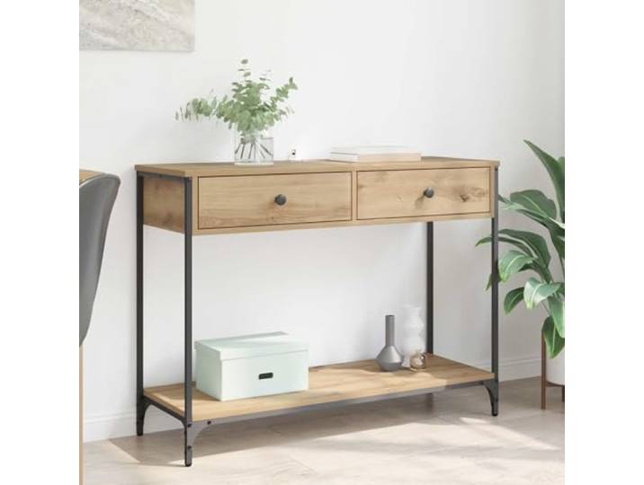 YUTAASU Konsolentisch Artisan-Eiche 100 x 34,5 x 75 cm Holzwerkstoff Industrieller Stil, Stahlbeine, Schubladen, verstellbare Füße, Anti-Kipp-Schutz