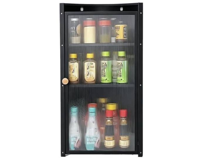 Eckschrank Küche Hängend, 3 Etagen Wasserdicht Küchenschrank mit Tür Küchen Hängeschrank Einfach zu Montieren für Gewürze Soßen Geschirr Trockennahrung Wand(Black)