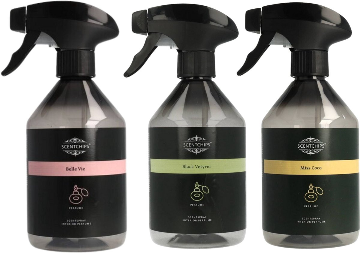 Scentchips Belle Vie, Black Vetyver en Miss Coco Interieurspray Set - 3 x 500 ml