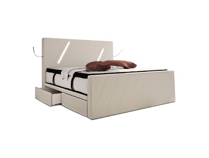 Sofa Dreams Boxspringbett Toulon (6 Teile), Mikrofaser Stoffbezug, Schubladen, LED, Matratze, Topper, Design Bett