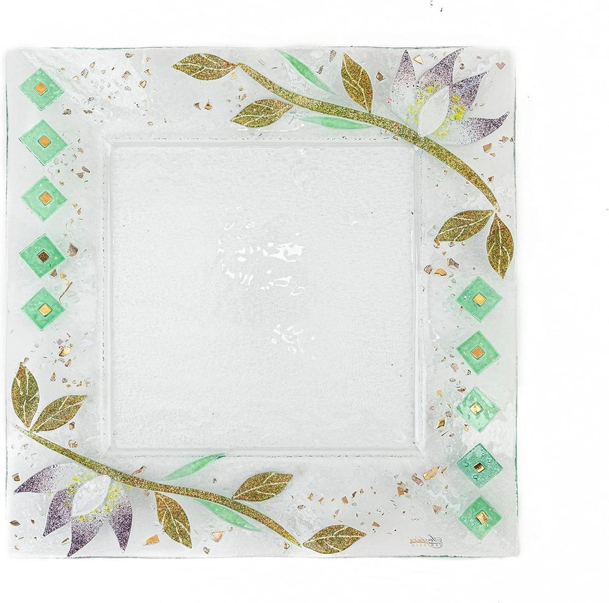 Handgemaakt Murano glazen dienblad met waterlelie motief, vierkant, decoratief object