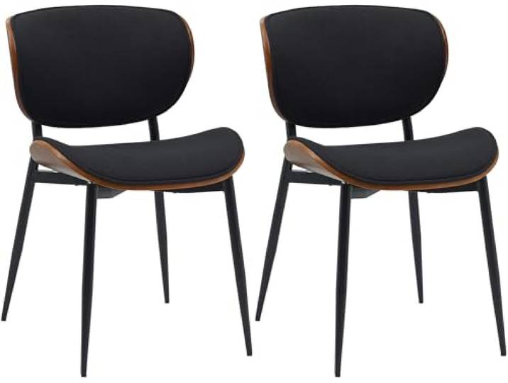 CLP 2er Set Esszimmerstuhl Enid mit Rückenlehne und Polsterung I Sessel mit Kunstleder- oder Stoffbezug I mit Holz Farbe walnuss/schwarz Material Stoff