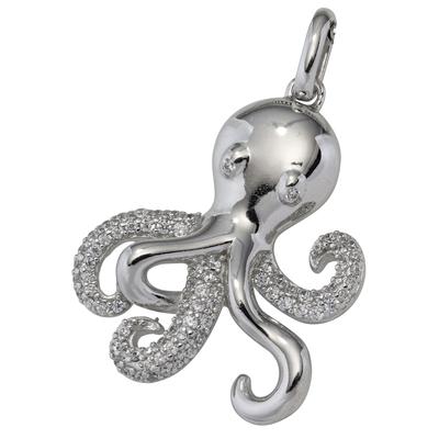 Kettenanhänger JOBO "Anhänger Krake 28 mm", silber (silber 925), Schmuckanhänger, Damen, Silber 925 (Sterlingsilber), Kettenanhänger, 925 Silber rhodiniert mit 78 Zirkonia