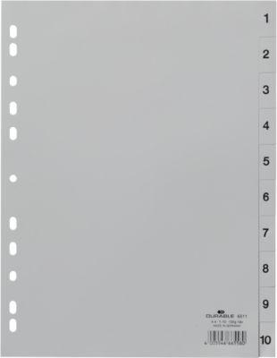 Durable Kunststoffregister, A4 hoch, Zahlen 1-10, grau