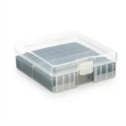 Relaxdays Batteriebox mit Tester, für 60 AA & AAA Batterien, HBT: 5,5 x 15 x 15,5 cm, Batteriekiste, transparent/schwarz
