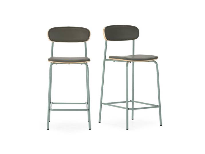Calicosy Hocker 2er-Set aus Kunstleder mit Metallfüßen 41/95/50 cm, Grün, 41x95x50 cm, Esszimmer, Barmöbel, Barhocker