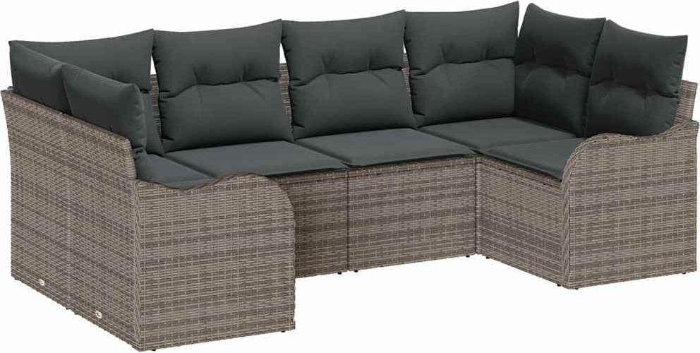 Modulares Garten-Sofa-Set, 6-teilig mit Stauraum, Poly Rattan, Grau, UV-beständig, für 6 Personen, Outdoor