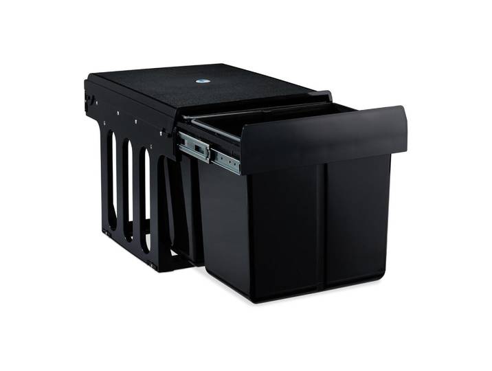 Relaxdays Einbaumülleimer Schwarz Auszug 2x15 l, Kunststoff, Metall, 34.3x35.1x48 cm, Haushalt & Reinigung, Reinigung, Mülleimer & Abfallsammler