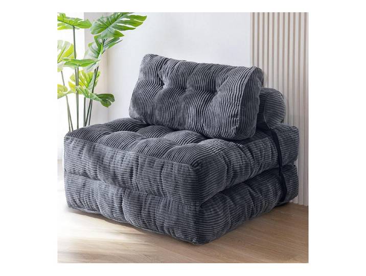 LuxusKollektion Schlafsofa Schlafsofa Schlafsessel Matratze Rückenstütze Bodensofa Grau Einzel